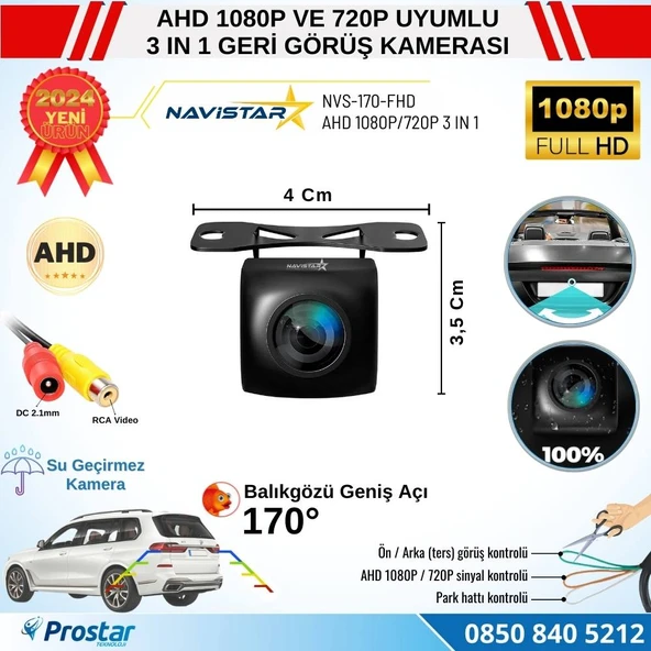 Balıkgözü AHD 1080P ve 720P Çevirilebilir 170 Derece Geniş Açılı Geri Görüş Kamerası - 2