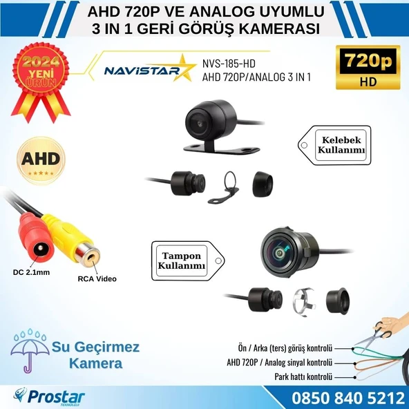 Balıkgözü Kelebek AHD 720P ve Analog Çevrilebilir 170 Derece Geniş Açılı Geri Görüş Kamerası - 2