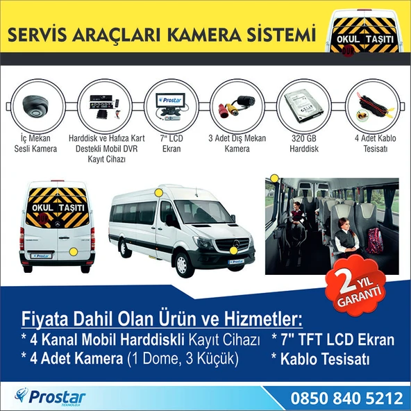 Kayıtlı Harddiskli Okul Servisi 4 Kameralı 320 Gb Harddisk Dahil Araç Kamera Seti - 2