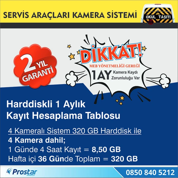 Kayıtlı Harddiskli Okul Servisi 4 Kameralı 320 Gb Harddisk Dahil Araç Kamera Seti - 3
