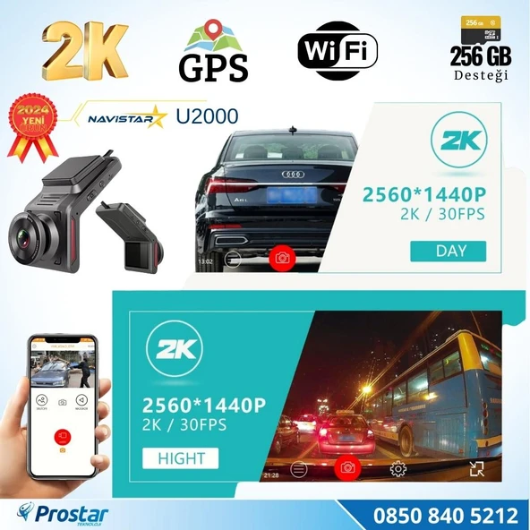 U2000 Wifi + GPS 1440P 170° Geniş Açı Gece Görüşlü Akıllı Araç içi Kamera - 5