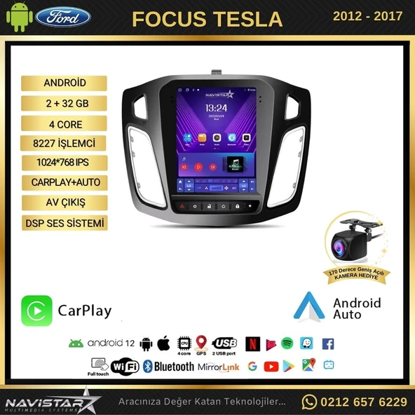 Ford Focus Tesla 4GB + 64GB 2012-2018 Model Kablosuz Carplay Navigasyon Qled Multimedya Sistemi - Resim 2