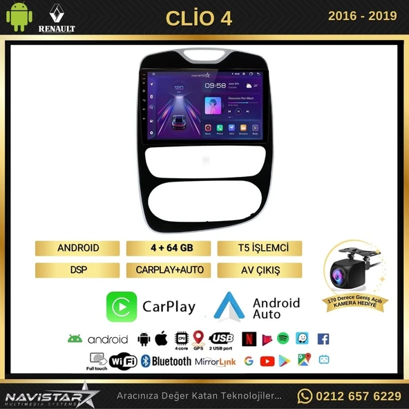 Renault Clio 4 Kablosuz Carplay 4GB + 64GB Android 13 Navigasyon Multimedya Sistemi 2016-2019 - 2