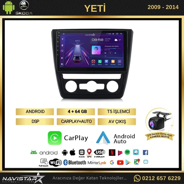 Skoda Yeti 4GB + 64GB 2009-2014 Model Android 13 Kablosuz Carplay Navigasyon Multimedya Sistemi - Resim 2