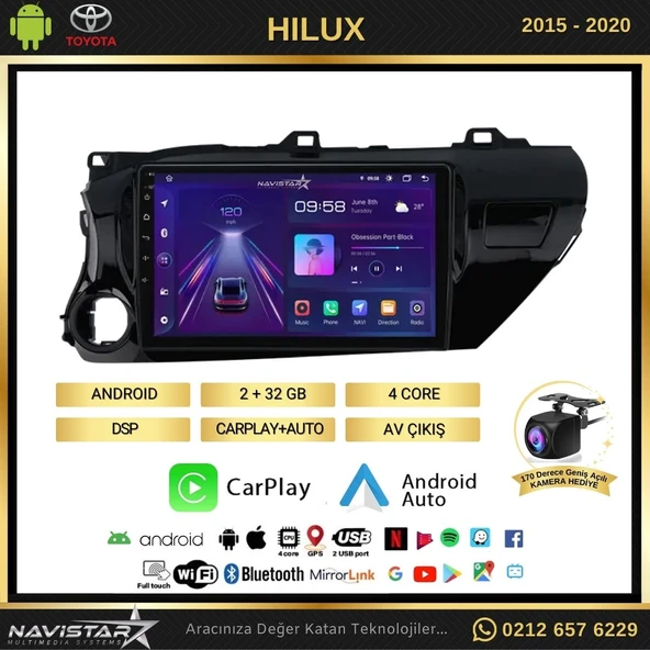 Toyota Hilux 2015-2020 Model 2+64GB Android 13 Kablosuz Carplay Navigasyon Multimedya Sistemi - Resim 2