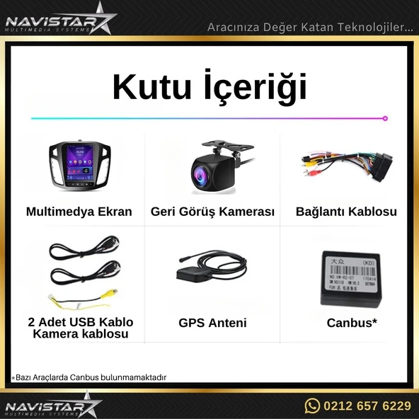 Ford Focus Tesla 4GB + 64GB 2012-2018 Model Kablosuz Carplay Navigasyon Qled Multimedya Sistemi - Resim 8