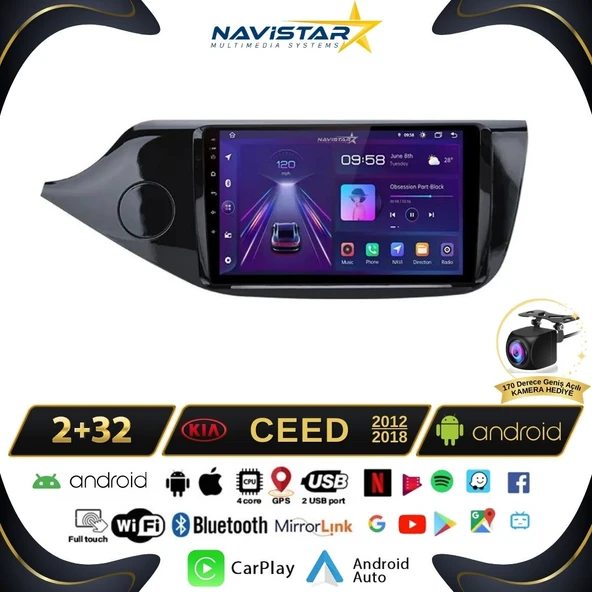 Kia Ceed 2012-2018 Model 2+64GB Android 13 Kablosuz Carplay Navigasyon Multimedya Sistemi