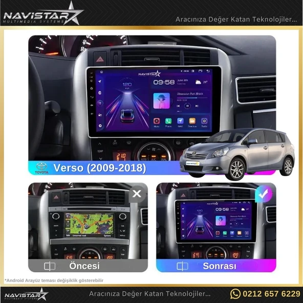 Toyota Verso 2009-2018 Model 2+64GB Android 13 Kablosuz Carplay Navigasyon Multimedya Sistemi - 3