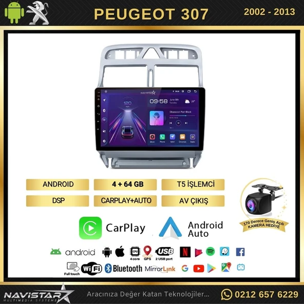 Peugeot 307  2002-2013 Model 4GB + 64GB Android 13 Kablosuz Carplay Navigasyon Multimedya Sistemi - 2