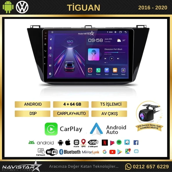 Vw Tiguan 4GB + 64GB Kablosuz Carplay 2016-2020 Android 13 Navigasyon Multimedya Sistemi - 2