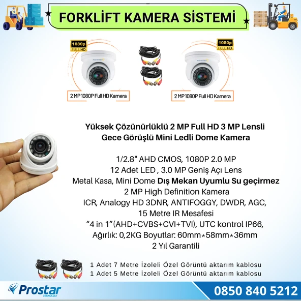 Forklift Kamera Sistemi Reach Truck 2 Kameralı 7 Inç Monitörlü Kayıtlı Kamera Seti - 3