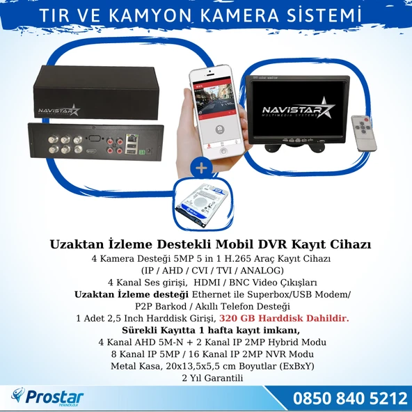 Tır Ve Kamyonlar Için Uzaktan İzlemeli 4 Kameralı 320 Gb Harddisk Kamera Seti - 2