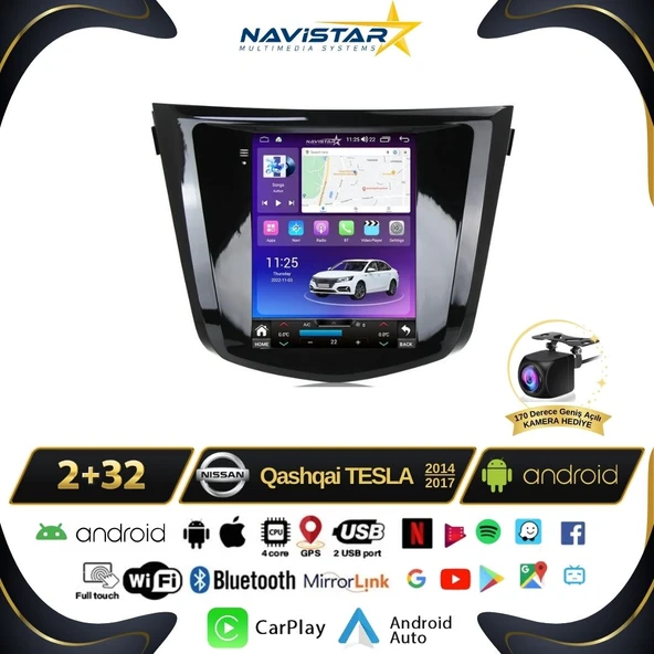 Nissan Qashqai Tesla 2014-2017 Model 2GB + 32GB Android 13 Kablosuz Carplay Navigasyon Multimedya Sistemi