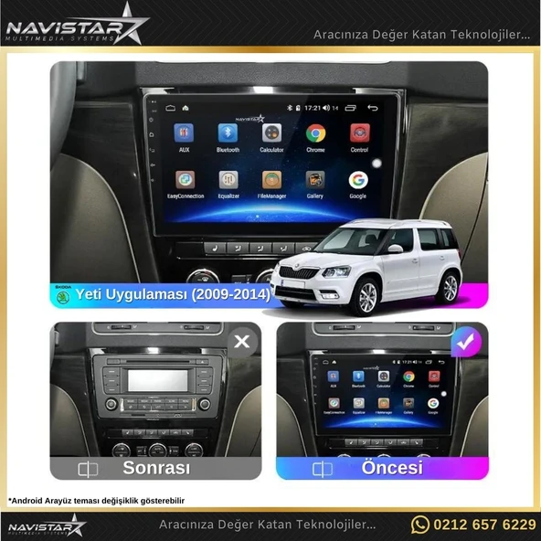 Skoda Yeti 4GB + 64GB 2009-2014 Model Android 13 Kablosuz Carplay Navigasyon Multimedya Sistemi - Resim 3