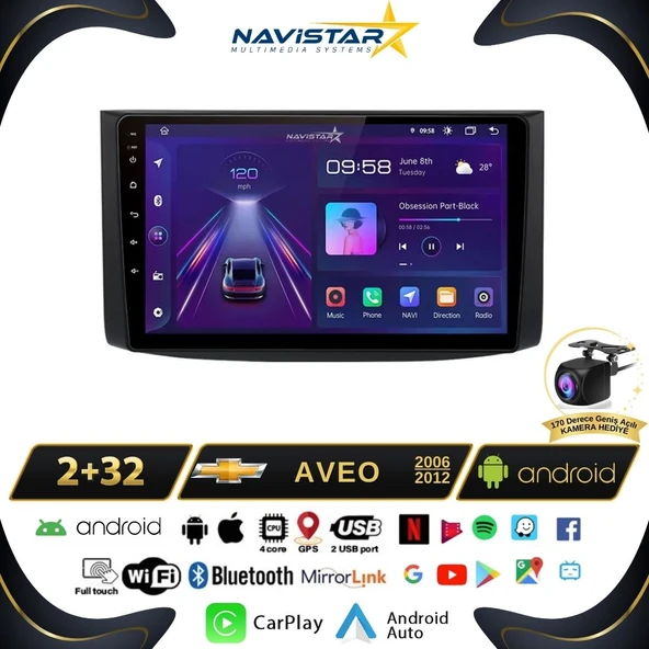 Chevrolet Aveo  2006-2012 Model 2GB + 64GB Android 13 Kablosuz Carplay Navigasyon Multimedya Sistemi