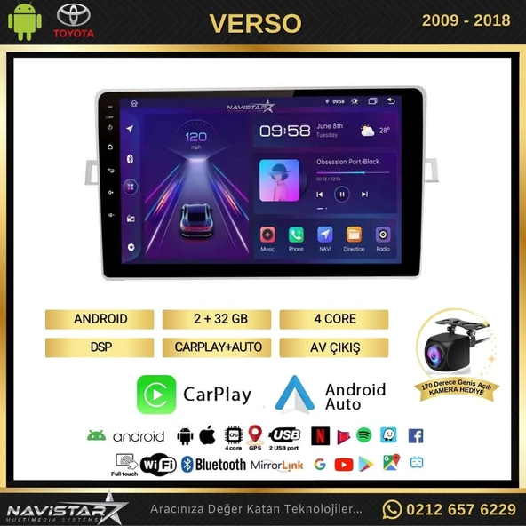 Toyota Verso 2009-2018 Model 2+64GB Android 13 Kablosuz Carplay Navigasyon Multimedya Sistemi - 2