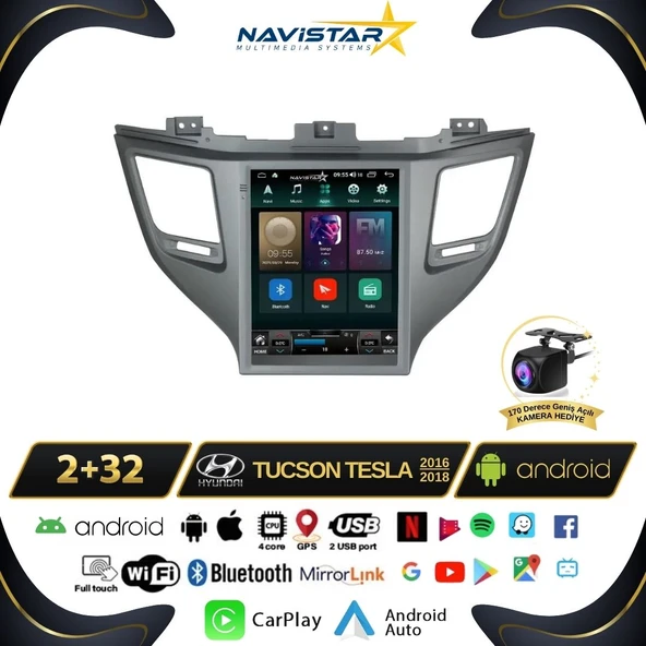Hyundai Tucson Tesla 2016-2018 Model 2GB + 32GB Kablosuz Carplay Navigasyon Multimedya Sistemi