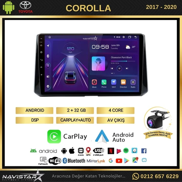 Toyota Corolla 2017-2020 Model 2+64GB Android 13 Kablosuz Carplay Navigasyon Multimedya Sistemi - Resim 2