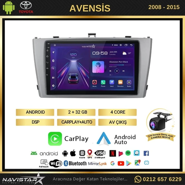 Toyota Avensis 2008-2015 Model 2+64GB Android 13 Kablosuz Carplay Navigasyon Multimedya Sistemi - Resim 2