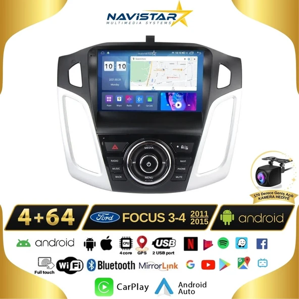 Ford Focus 34 Kablosuz Carplay 4GB + 64GB Android 13 2011-2015 Navigasyon Multimedya Sistemi