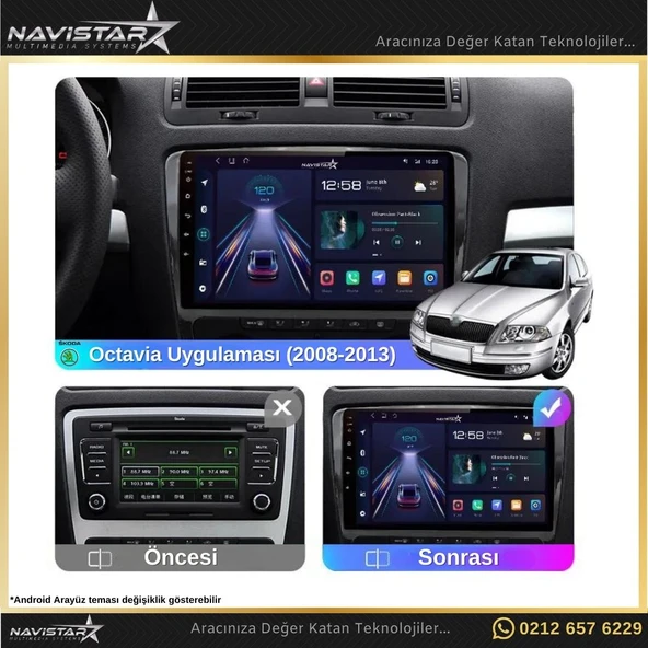 Skoda Octavia 2008-2013 Model 2+64GB Android 13 Kablosuz Carplay Navigasyon Multimedya Sistemi - 3