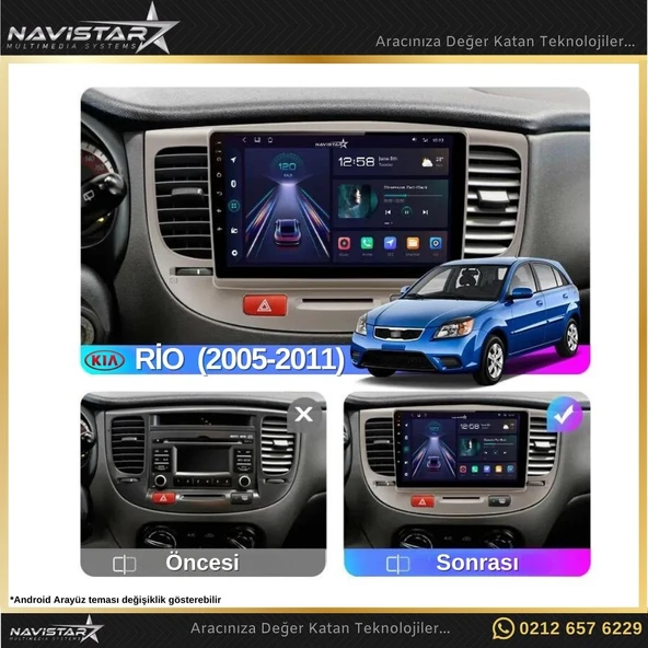 Kia Rio2 2005-2011 Model 2+64GB Android 13 Kablosuz Carplay Navigasyon Multimedya Sistemi - 3