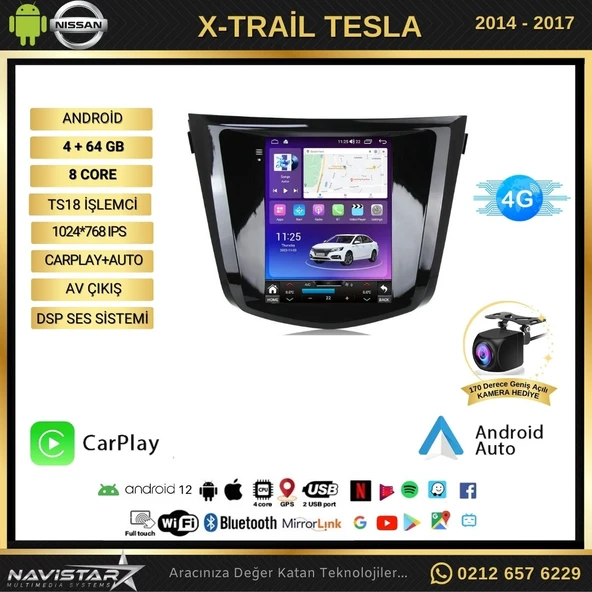 Nissan XTrail Tesla 4GB + 64GB 2014-2017 Model  Kablosuz Carplay Navigasyon Qled Multimedya Sistemi - 2
