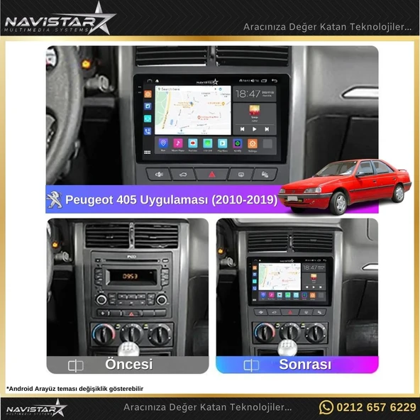 Peugeot 405  2010-2019 Model 2GB + 64GB Android 13 Kablosuz Carplay Navigasyon Multimedya Sistemi - 3