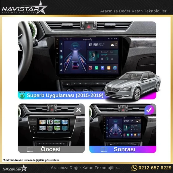 Skoda Superb 2015-2019 Model 2+64GB Android 13 Kablosuz Carplay Navigasyon Multimedya Sistemi - 3