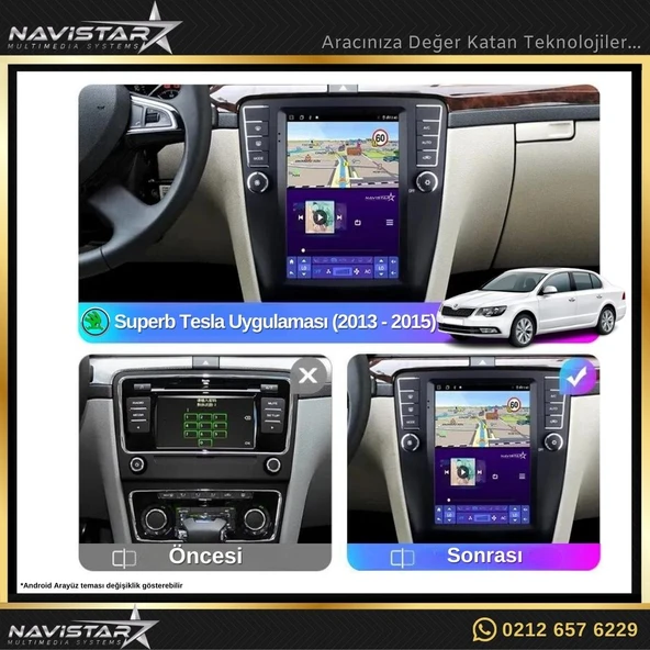 Skoda Superb Tesla 4GB + 64GB 2013-2019 Model  Kablosuz Carplay Navigasyon Qled Multimedya Sistemi - 3