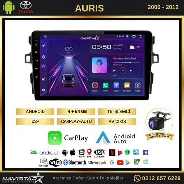 Toyota Auris 2006-2012 Model 4GB + 64GB Android 13 Kablosuz Carplay Navigasyon Multimedya Sistemi - Resim 2