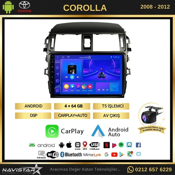Toyota Corolla 2008-2012 Model 4GB + 64GB Android 13 Kablosuz Carplay Navigasyon Multimedya Sistemi - 2