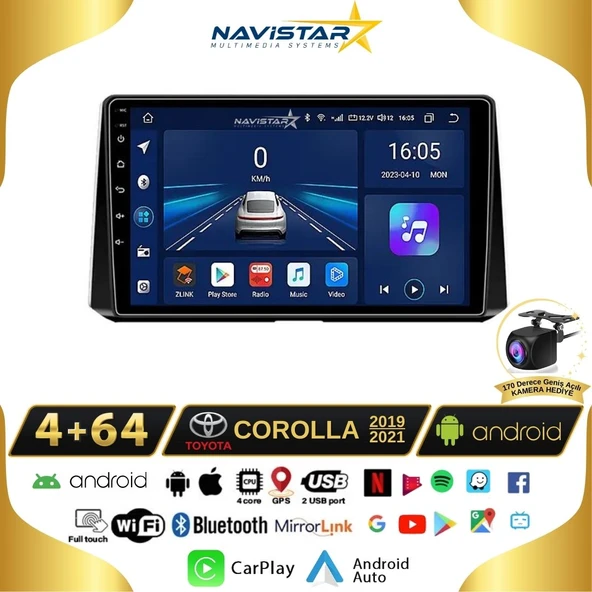 Toyota Corolla 2019-2021 Model 4GB + 64GB Android 13 Kablosuz Carplay Navigasyon Multimedya Sistemi