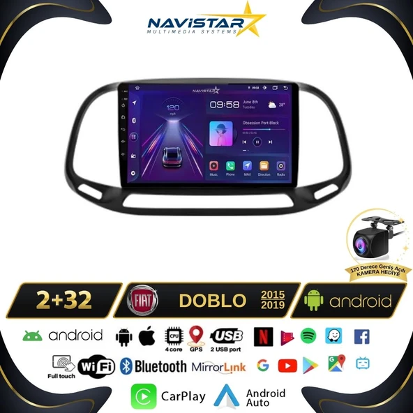Fiat Doblo 2015-2019 Model 2GB + 64GB Android 13 Kablosuz Carplay Navigasyon Multimedya Sistemi