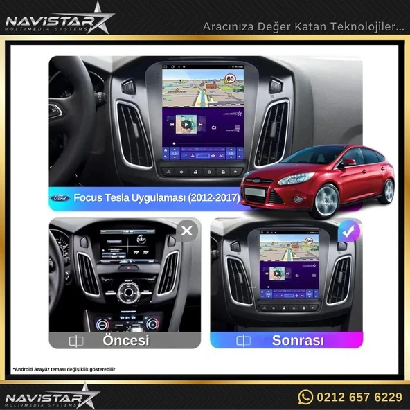 Ford Focus Tesla 4GB + 64GB 2012-2018 Model Kablosuz Carplay Navigasyon Qled Multimedya Sistemi - Resim 7