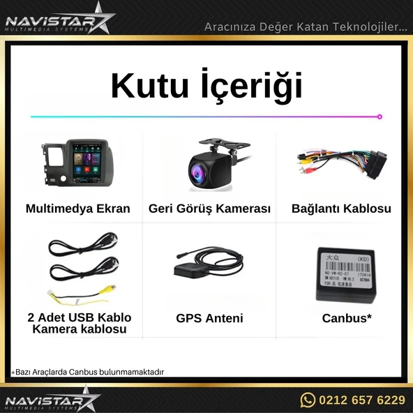 Honda Civic Tesla 2008-2011 Model 2GB + 32GB Kablosuz Carplay Navigasyon Multimedya Sistemi - 4