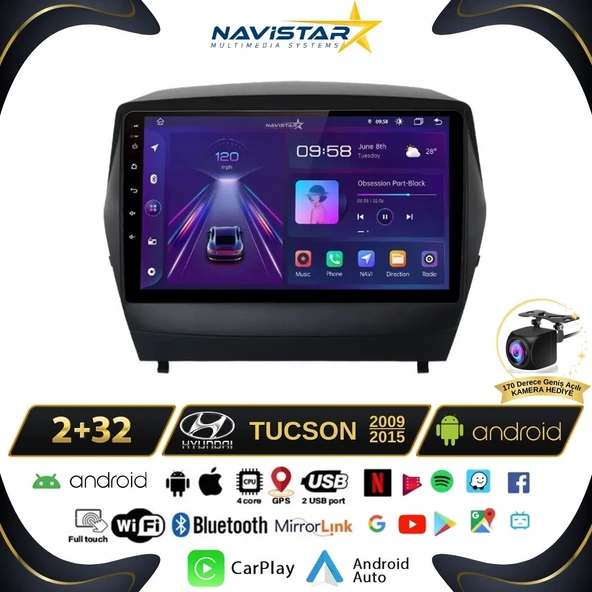 Hyundai Tucson 2+64GB Kablosuz Carplay 2009-2015 Android 13 Navigasyon Multimedya Sistemi