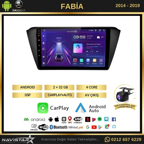Skoda Fabia 2014-2019 Model 2+64GB Android 13 Kablosuz Carplay Navigasyon Multimedya Sistemi - 2