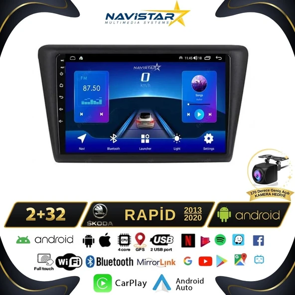 Skoda Rapid 2013-2020 Model 2+64GB Android 13 Kablosuz Carplay Navigasyon Multimedya Sistemi - 1