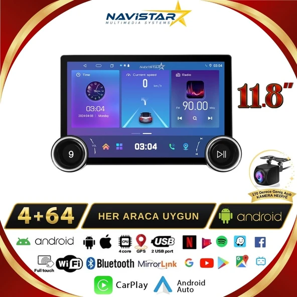 Hyundai Ix35 DUAL KNOB 11.8"  Kablosuz Carplay 4GB + 64GB Android 13 Navigasyon Multimedya Sistemi 2009-2015 - 5
