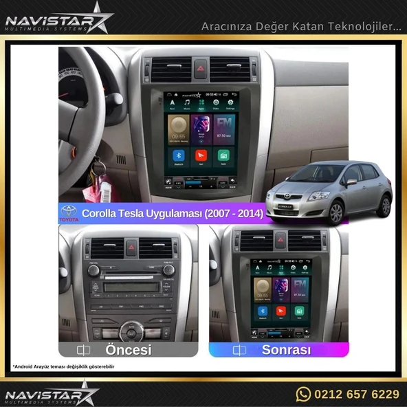 Toyota Corolla Tesla 2007-2014 Model 2GB + 32GB Kablosuz Carplay Navigasyon Multimedya Sistemi - 3