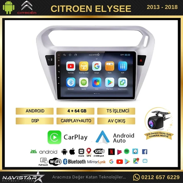 Citroen Elysee 4GB + 64GB Kablosuz Carplay 2013-2018 Android 13 Navigasyon Multimedya Sistemi - 2