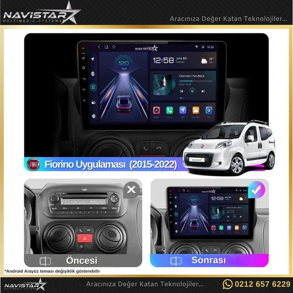 Fiat Fiorino 4GB + 64GB Kablosuz Carplay 2008-2017 Android 13 Navigasyon Multimedya Sistemi - 3
