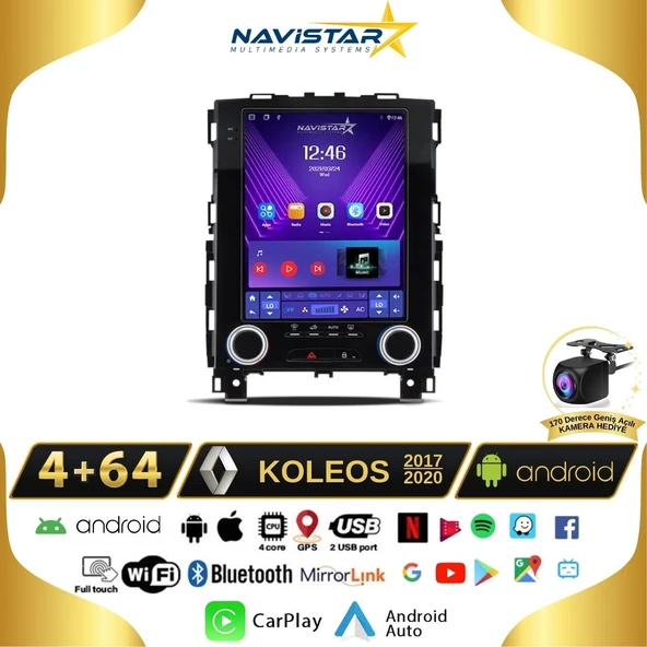 Renault Koleos Tesla 4GB + 64GB 2017-2020 Model Android 13 Qled Kablosuz Carplay Navigasyon Multimedya Sistemi - 1