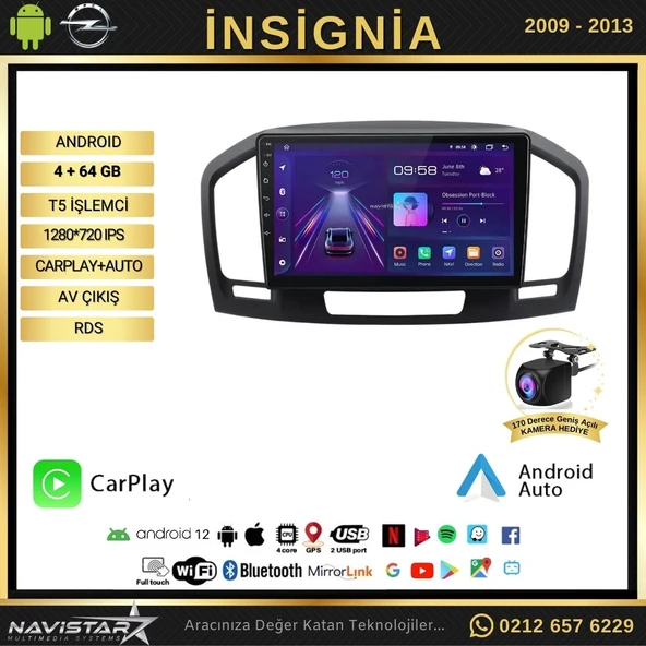 Opel İnsignia 2009-2013 Model 4+64 GB Android 13 Kablosuz Carplay Navigasyon Multimedya Sistemi - 2