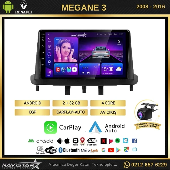 Megane 3 Kablosuz Carplay 2+64GB Android 13 Navigasyon Multimedya Sistemi - 2