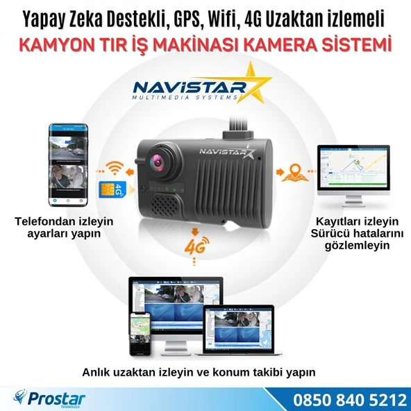 4G Uzaktan izlemeli 2 Kameralı Wifi GPS Yapay Zeka destekli Akıllı Dashcam Kamyon Tır Kamera Sistemi - 3