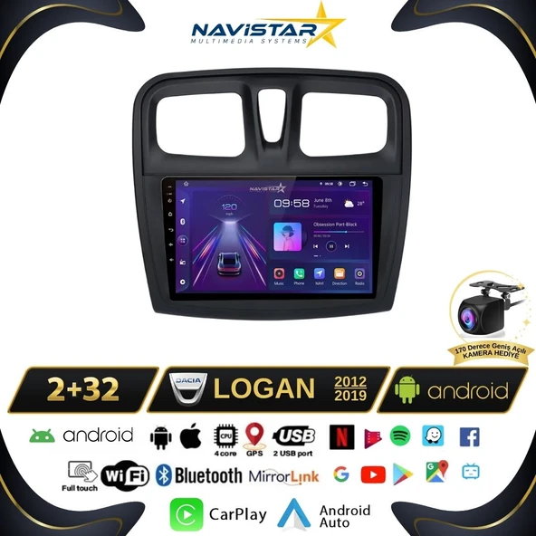 Dacia Logan 2012-2019 Model 2+64GB Android 13 Kablosuz Carplay Navigasyon Multimedya Sistemi ürün görseli 1