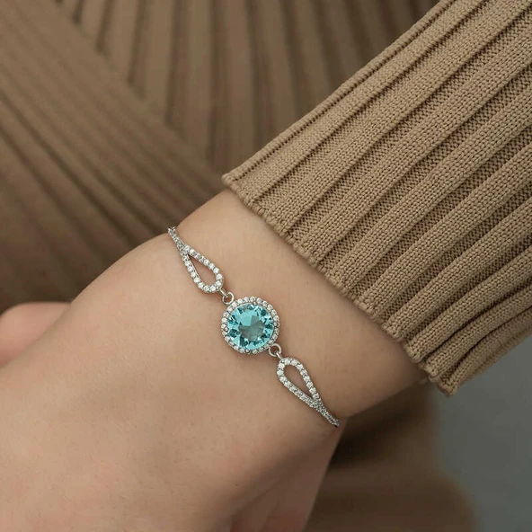 925 Ayar Gümüş Aquamarine Bileklik - 3