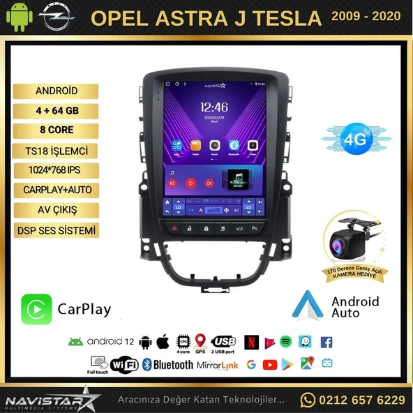 Opel Astra J Tesla 4GB + 64GB 2009-2020 Model Android Qled Kablosuz Carplay Navigasyon Multimedya Sistemi - 2